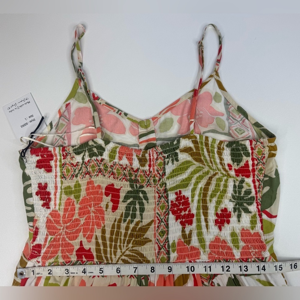 NWT Japna Floral Spaghetti Strap Smocked Back Wide Leg Jumpsuit Womens Large - Picture 6 of 9